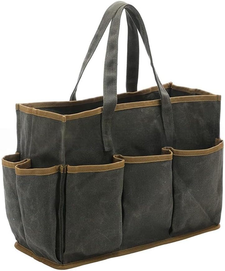 Sac à Outils En Toile Cirée Robuste Avec 10 Poches Pour Jardiniers, Bricoleurs Et électriciens - 36 X 14 X 26,5 Cm, Résistant à L'eau - 453,6 G (noir)