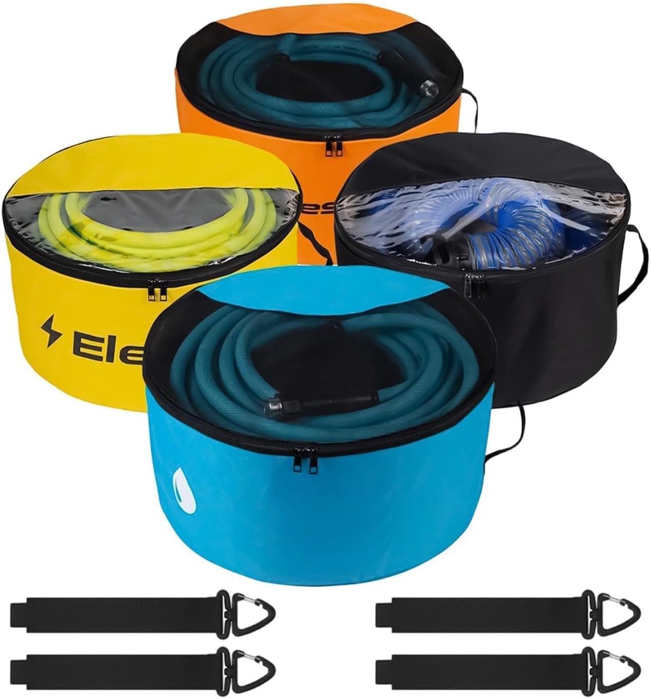 Sac Rangement Pour Tuyau D'Eau Camping-Car,Lot De 4 Organisateurs Imperméables Robustes - Sac Tuyau Évacuation Fenêtre Transparente Double Fermeture Éclair | Pour Câbles Électriques Et Outils