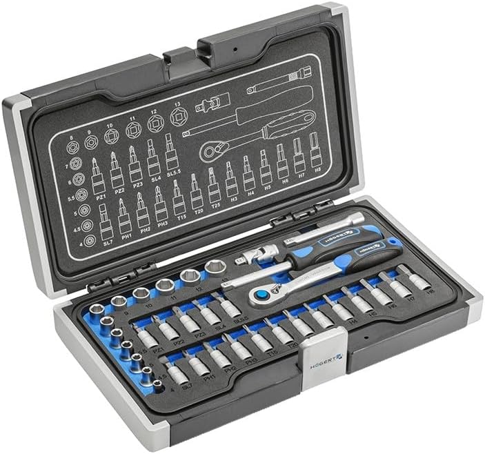HÖGERT HT1R478 Mallette à Outils Remplie Avec 18 Prises Et Accessoires