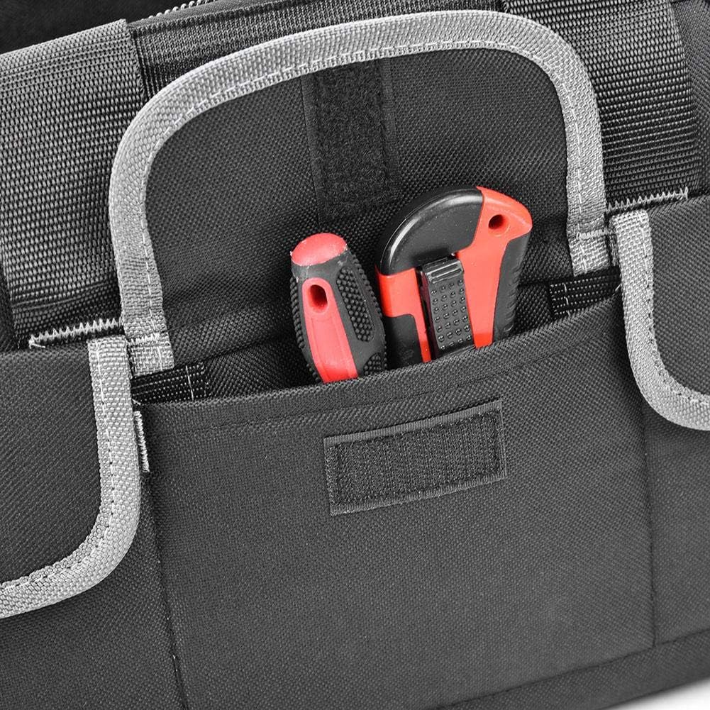 Sac à Outils 35cm Avec Base Étanche & Bandoulière | Organisateur D'Outils Robuste En Tissu Oxford Pour Électricien & Bricolage, Gris