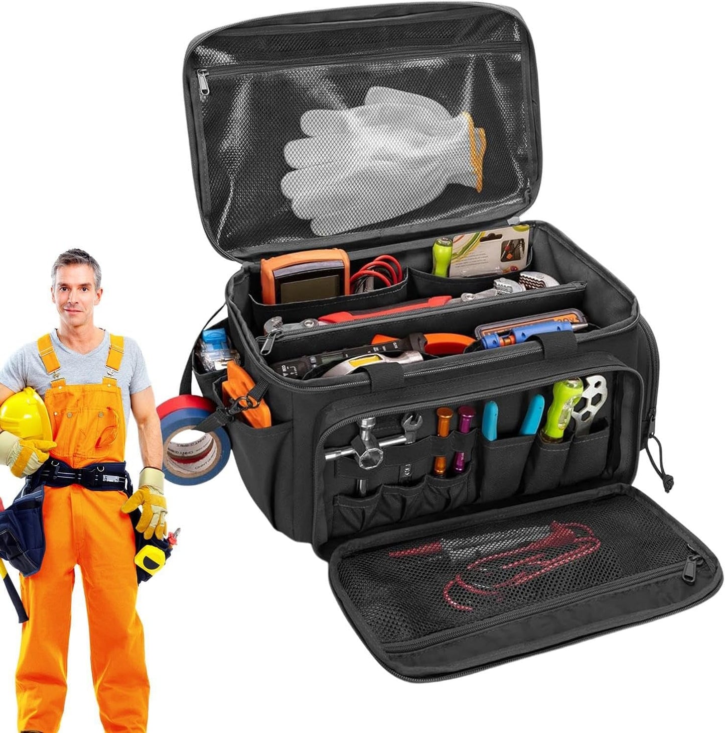 Genérico Tool Bag Organizer, Power Tool Bag, Wide Mouth Tool Bags, Portable 36,6 X 21,6 X 20,6 Cm, 14,41 X 8,5 X 8,11 Pour La Maison, L'atelier Et D'autres Emplois Site Use, Noir, 1 Pièce