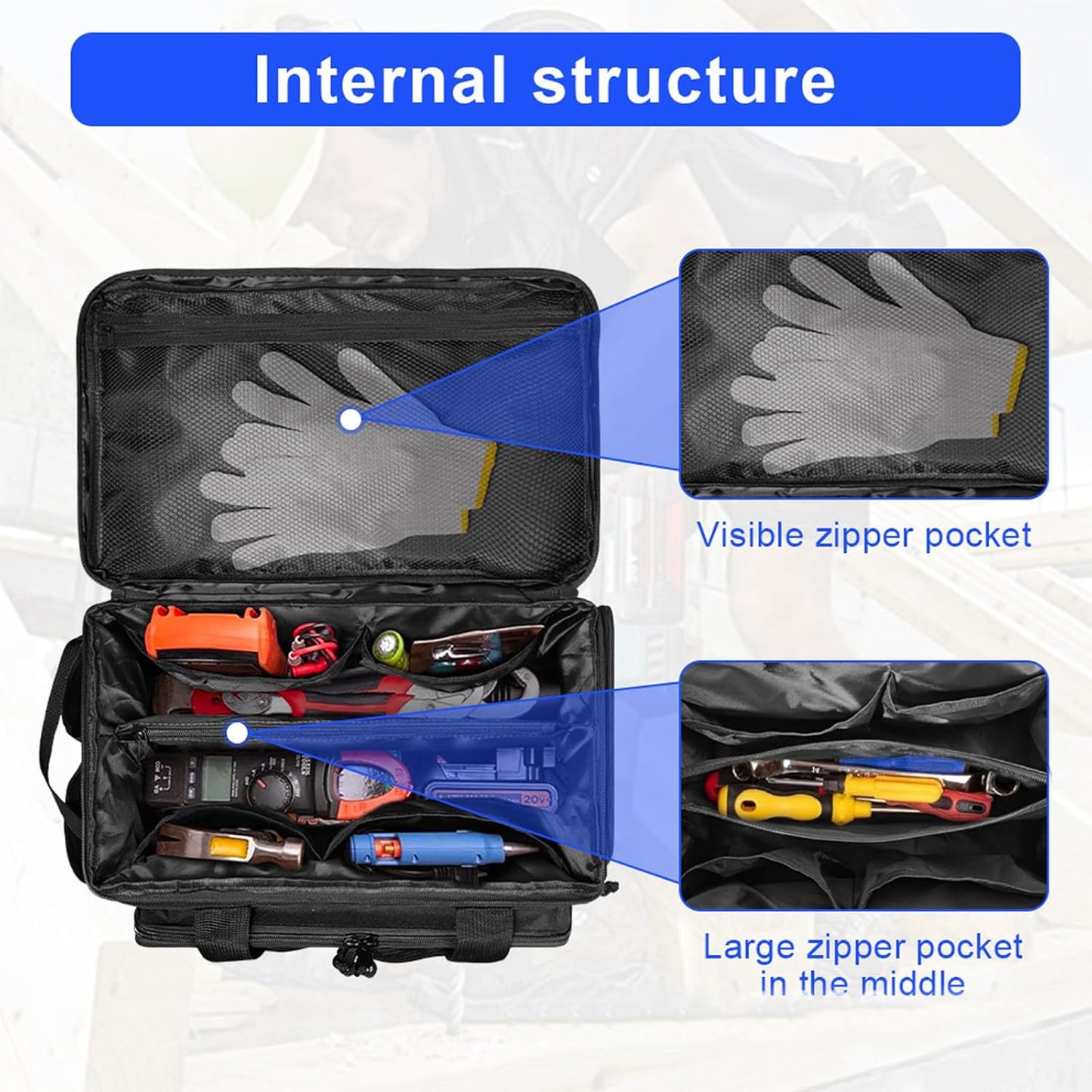 Sac De Rangement à Outils Avec Séparateur Et Plusieurs Poches - Sac De Travail Multifonction Pour Bricoleurs, Mécaniciens, Travailleurs D'entretien, Porte-outils Portables
