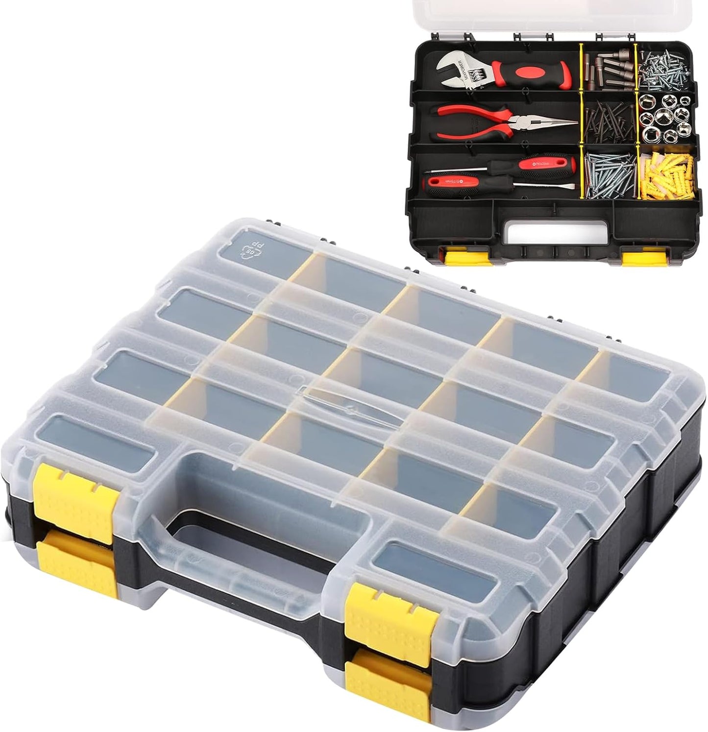 GENERIC Boîte à Outils Portable Transparente Double Face | Boîte De Rangement Pour Pièces Avec Séparateurs Amovibles | Pour Quincaillerie, Petites Pièces, Appareils électroniques, Perles, Bijoux, Garage
