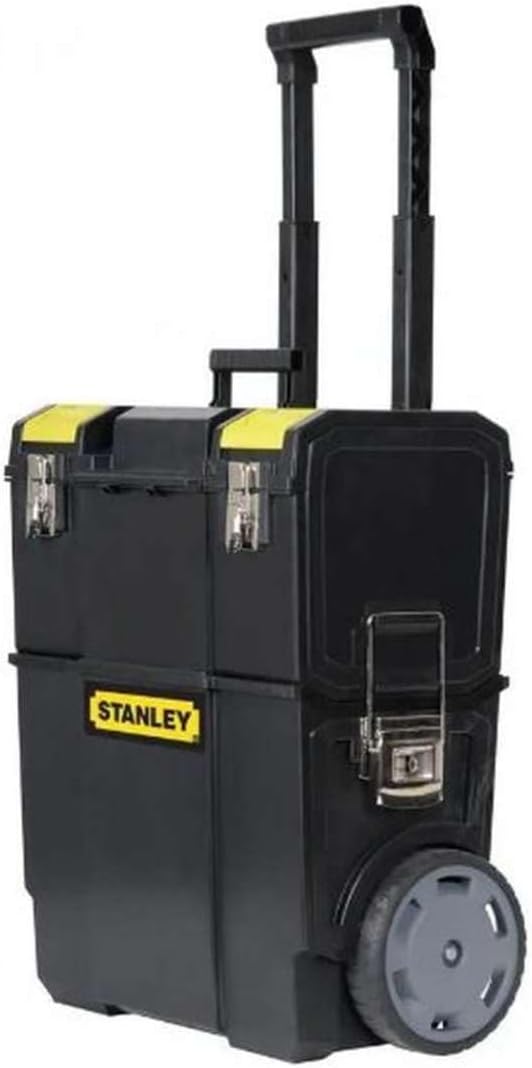  Stanley 1-70-326 Servante Compacte 3 En 1 - Boite À Outils Détachable - 2 Organiseurs Sur Le Couvercle - Bac Pour Électroportatif - Polypropylène Résistant - Poignée Télescopique - 630 X 475 X 284Mm Noir