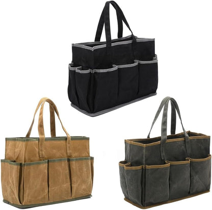  Sac à Outils En Toile Cirée Robuste Avec 10 Poches Pour Jardiniers, Bricoleurs Et électriciens - 36 X 14 X 26,5 Cm, Résistant à L'eau - 453,6 G (noir)