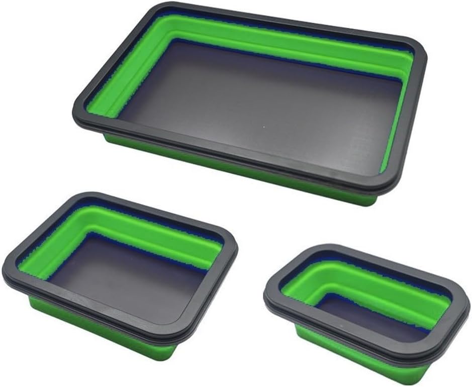  Plateau Magnétique 3 Pièces Rectangulaire Pliable En Silicone Avec Base Magnétique Robuste Pour Vis, Boulons (B)