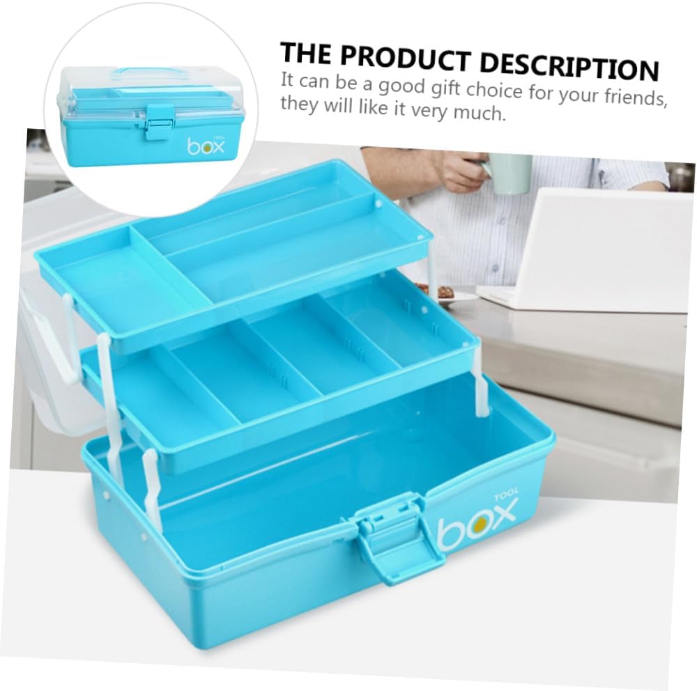  Housoutil Boîte De Rangement Portable En Plastique Bleu à 3 Couches, Coffret à Outils De Peinture Design Simple, Rangement Lors Peinture