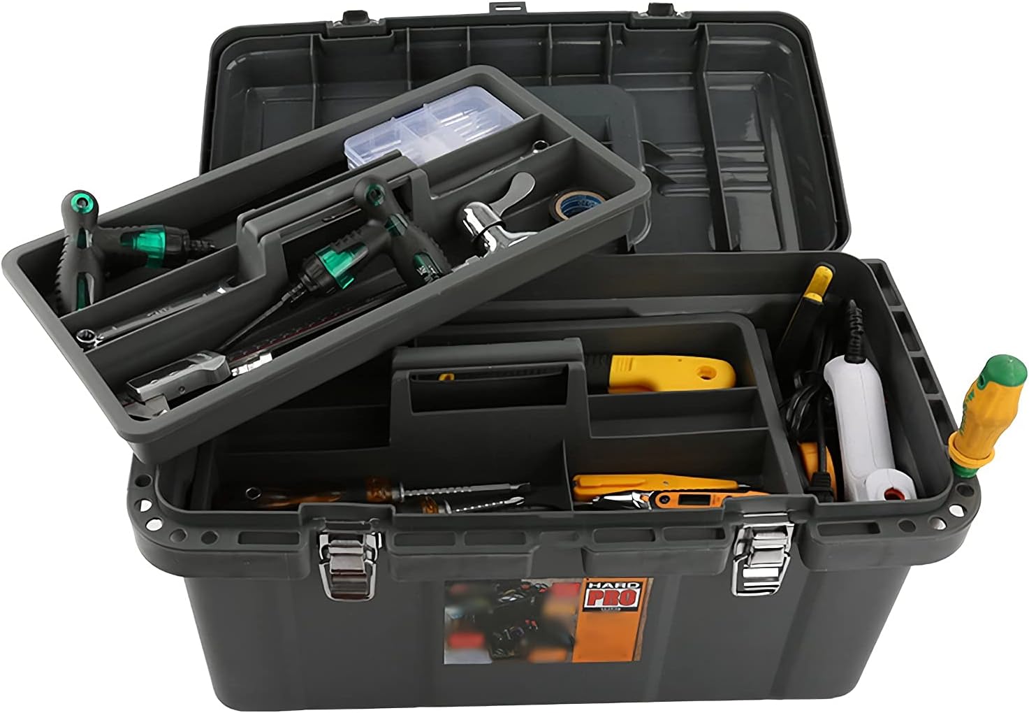 GENERIC Boîte à Outils En Plastique Boîte De Rangement Robuste Avec Plateau De Rangement Amovible Poignée Loquet Métallique Sécurisé Pour Réparation De Camion Boîte à Outils étanche Centre De Travai