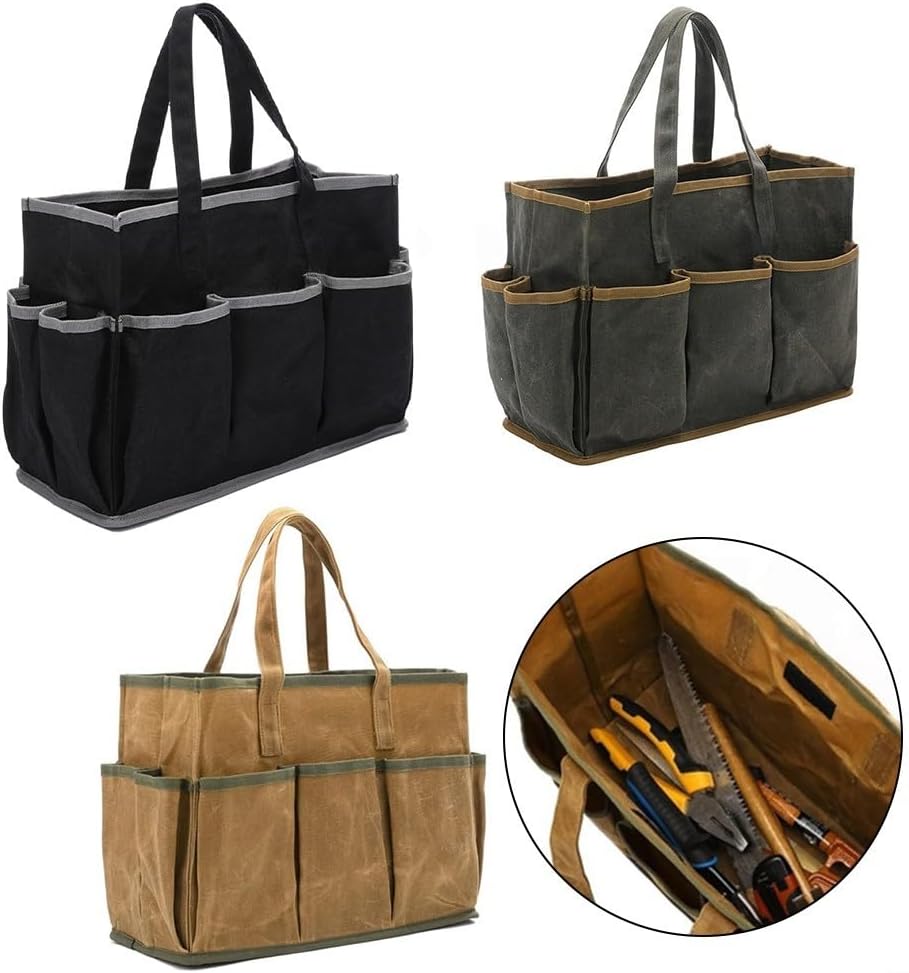  Sac Fourre-tout En Toile Cirée Avec 10 Poches, Très Résistant à L'eau De 453,6 G, Pour Jardiniers Et Bricoleurs, Sac De Travail En Plein Air Et Jardinier (kaki)