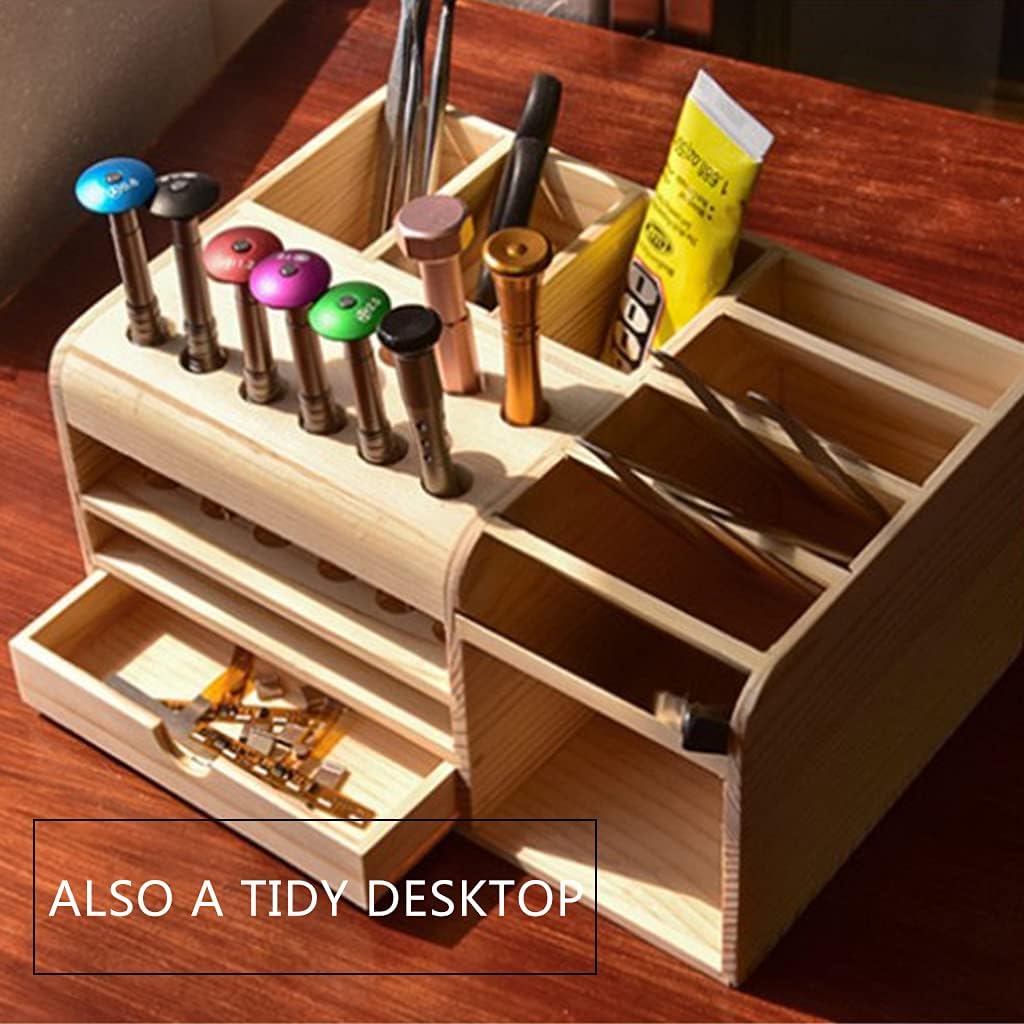  Boîte De Rangement Multifonction En Bois Pour Ranger Outils, Pinces, Couteaux, Tournevis, Téléphone Portable, Calculatrice, Bureau