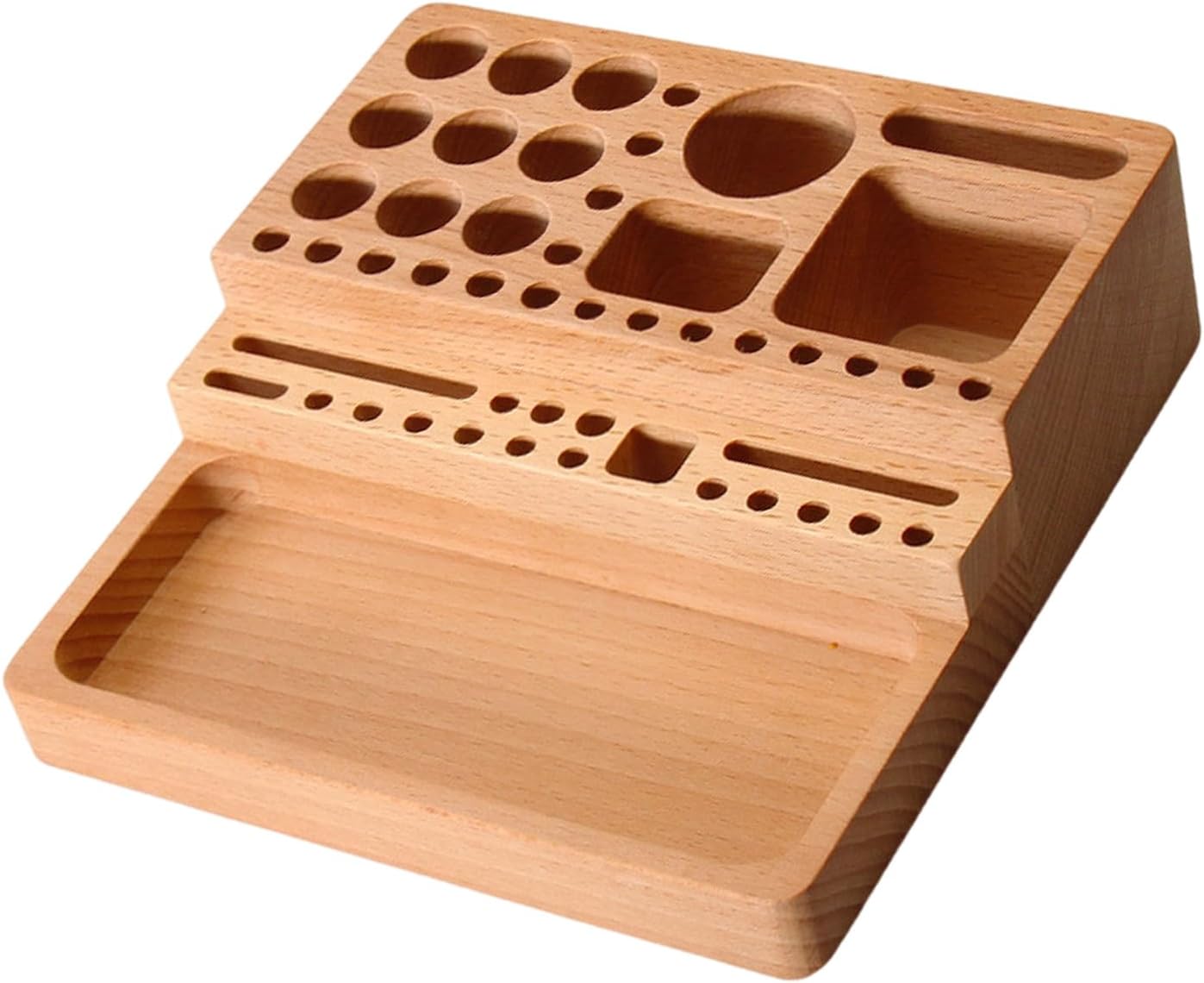  Porte-outils Robuste En Bois De Hêtre - Plusieurs Compartiments Pour Studio à Domicile Ou Espaces De Travail Professionnels - Solution De Rangement D'outils Artisanaux