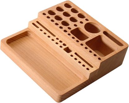  Porte-outils Robuste En Bois De Hêtre - Plusieurs Compartiments Pour Studio à Domicile Ou Espaces De Travail Professionnels - Solution De Rangement D'outils Artisanaux