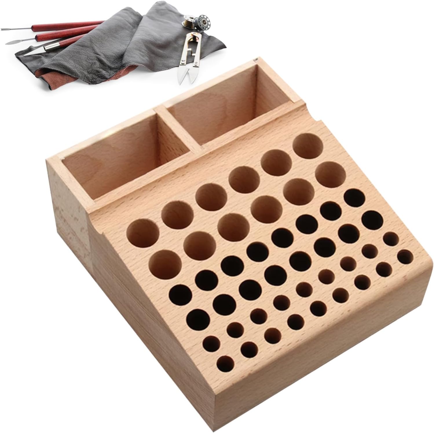 GENERIC Boîte à Outils,Stand à Perforation En Cuir | Boîte De Rangement En Bois Pour Outils En Cuir,Usage Domestique Et Artisanal Pour Les Femmes Et Les Hommes
