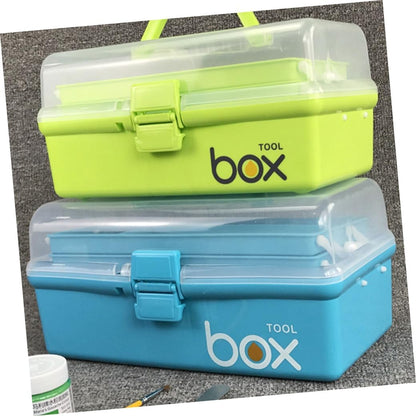  Housoutil Boîte De Rangement Portable En Plastique Bleu à 3 Couches, Coffret à Outils De Peinture Design Simple, Rangement Lors Peinture