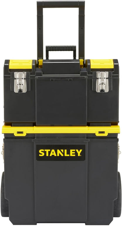  Stanley 1-70-326 Servante Compacte 3 En 1 - Boite À Outils Détachable - 2 Organiseurs Sur Le Couvercle - Bac Pour Électroportatif - Polypropylène Résistant - Poignée Télescopique - 630 X 475 X 284Mm Noir
