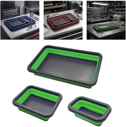  Plateau Magnétique 3 Pièces Rectangulaire Pliable En Silicone Avec Base Magnétique Robuste Pour Vis, Boulons (B)