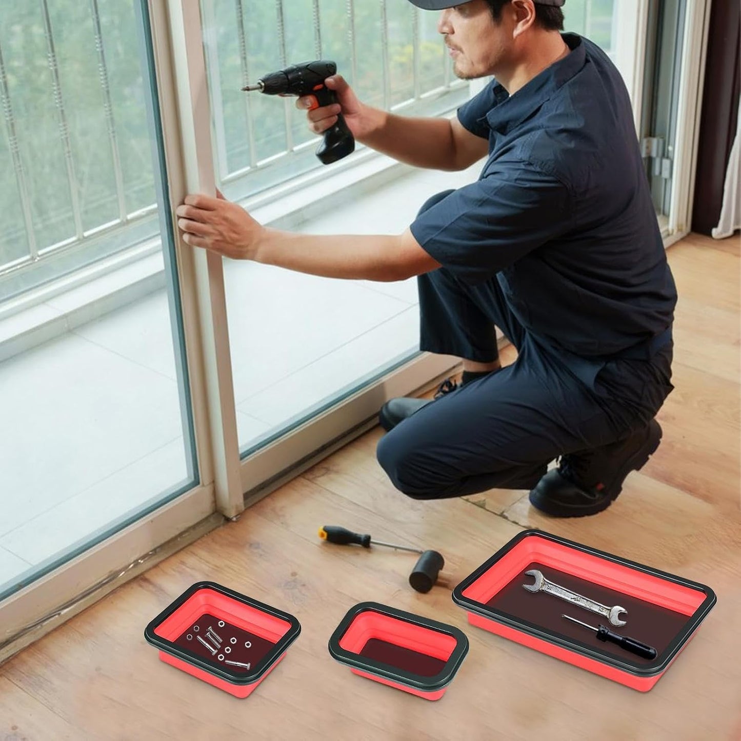  Générique Bac Magnétique,Lot De 3 Porte-Pièces Magnétique De Rangement | Organisateur D'outils Pliable Pour Tri Vis Écrous Atelier Garage De Réparation