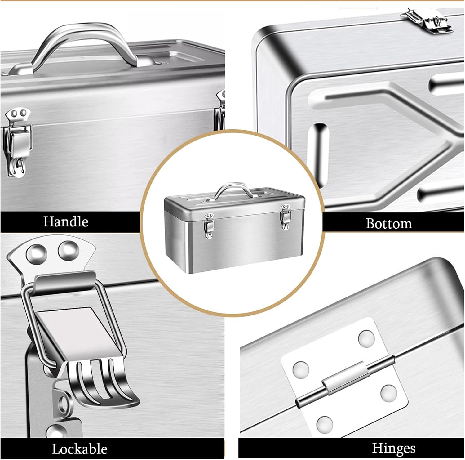  Boîte à Outils Portable En Acier Inoxydable Avec Serrure, Boîte à Outils à 2 Couches Avec Plateau Amovible, Boîte De Rangement De Voiture Avec Poignée Pour Voiture Domestique, Petite Taille