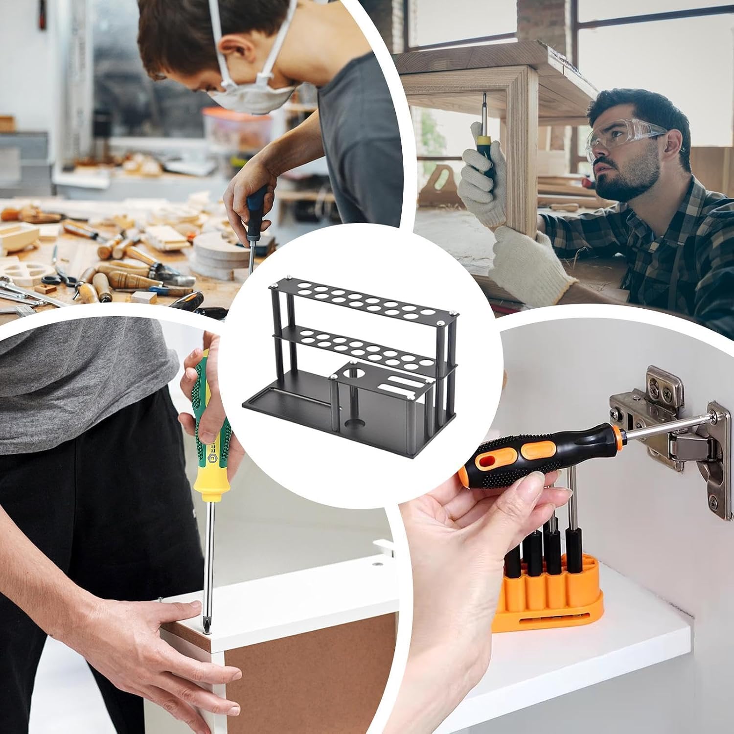 GENERIC Support De Rangement Pour Tournevis De Bureau | Organiseur D'outils Avec Plateau à Vis Intégré | Porte-tournevis Multifonction Pour Pinces, Ciseaux Et Petits Outils De Réparation | Parfait Pour