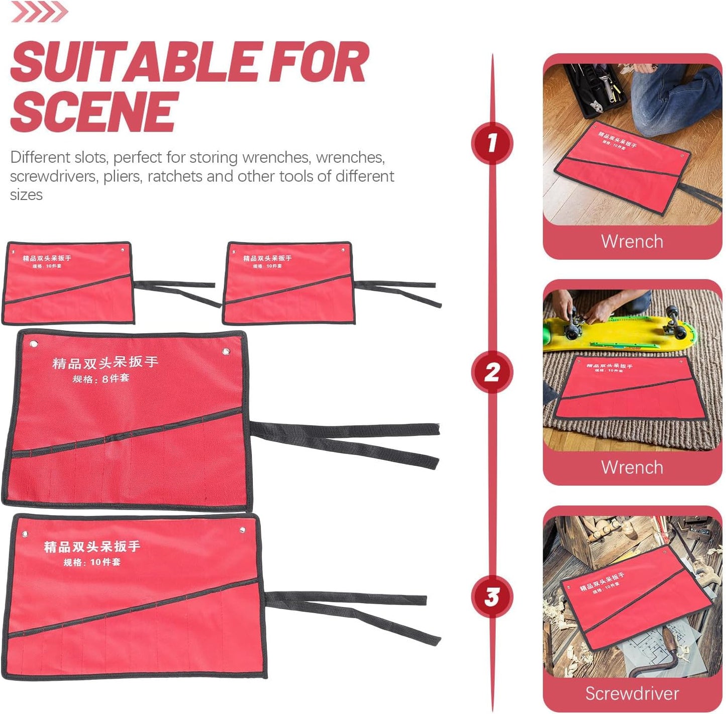  Healvian Pochette De Rangement Pour Outils En Tissu Oxford Rouge, 4 Pièces, Légère Et Facile à Nettoyer, Support Enroulable Pour Boîte à Outils Et Atelier