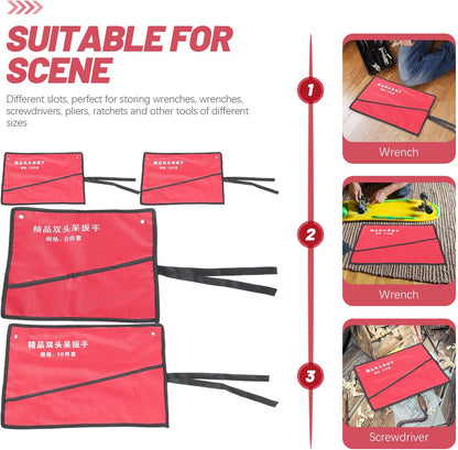  Healvian Pochette De Rangement Pour Outils En Tissu Oxford Rouge, 4 Pièces, Légère Et Facile à Nettoyer, Support Enroulable Pour Boîte à Outils Et Atelier