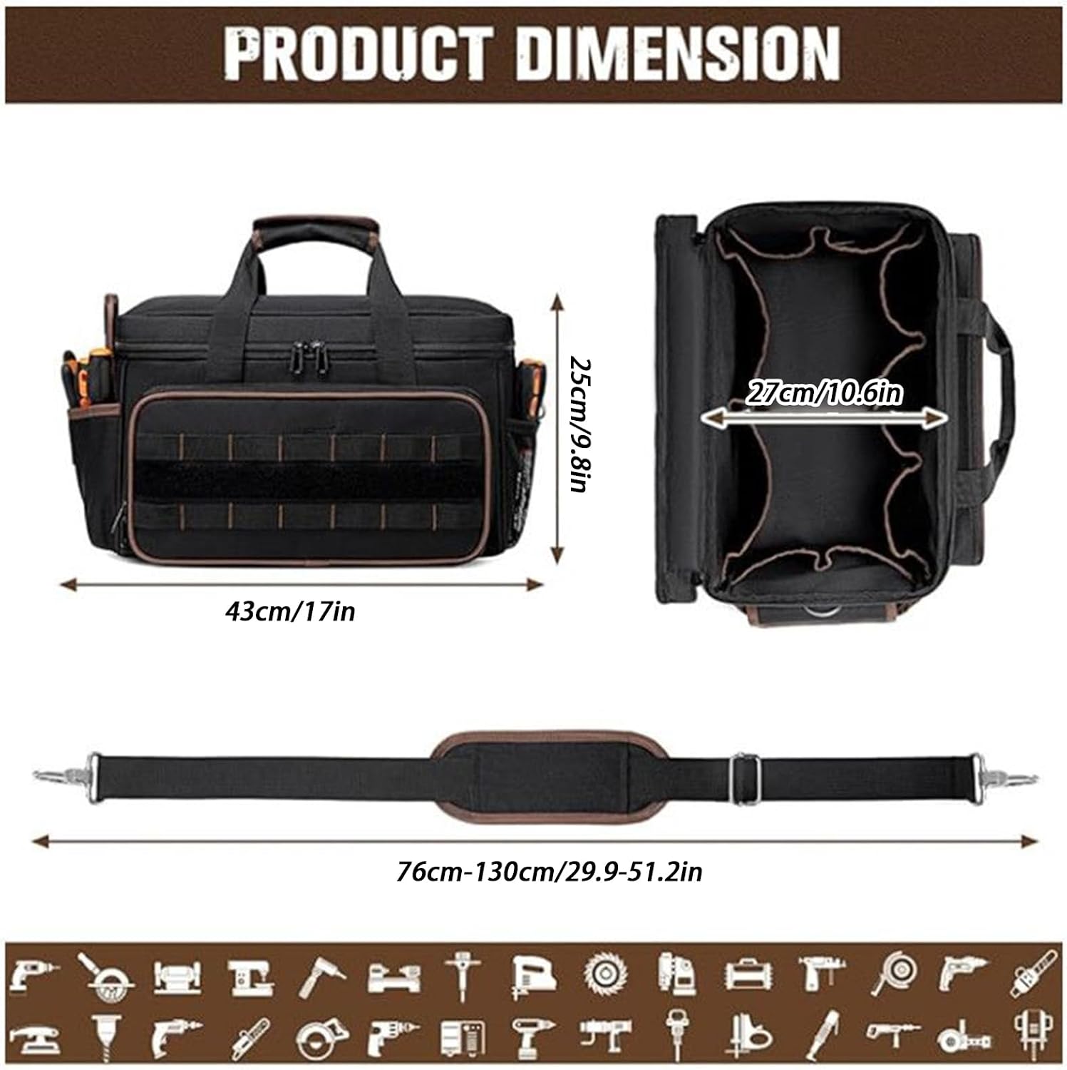 GENERIC Sac à Outils – Ceinture D'organisation De Grande Capacité | Sac à Outils Portable | Pour électricien, Mécanicien, Charpentier, Construction, Voyage, Jardin