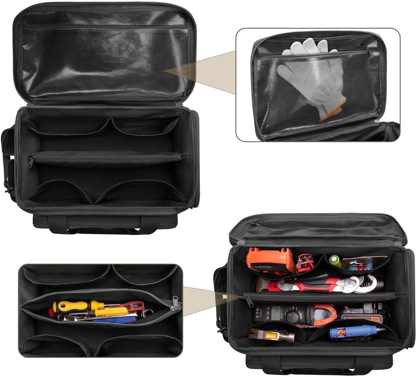 Genérico Tool Bag Organizer, Power Tool Bag, Wide Mouth Tool Bags, Portable 36,6 X 21,6 X 20,6 Cm, 14,41 X 8,5 X 8,11 Pour La Maison, L'atelier Et D'autres Emplois Site Use, Noir, 1 Pièce