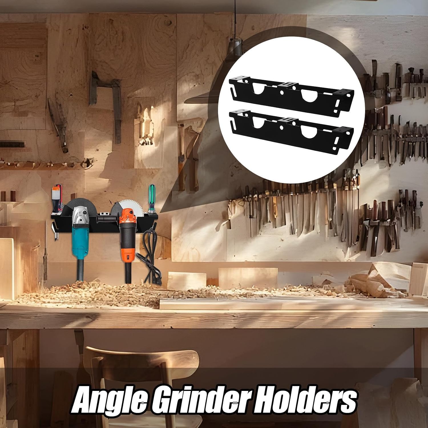 GENERIC Support Mural Pour Meuleuse D'angle | Tournevis Outils électriques Organisateur à 2 Fentes Pour Atelier, établi, Panneau Perforé Latéral, Garage