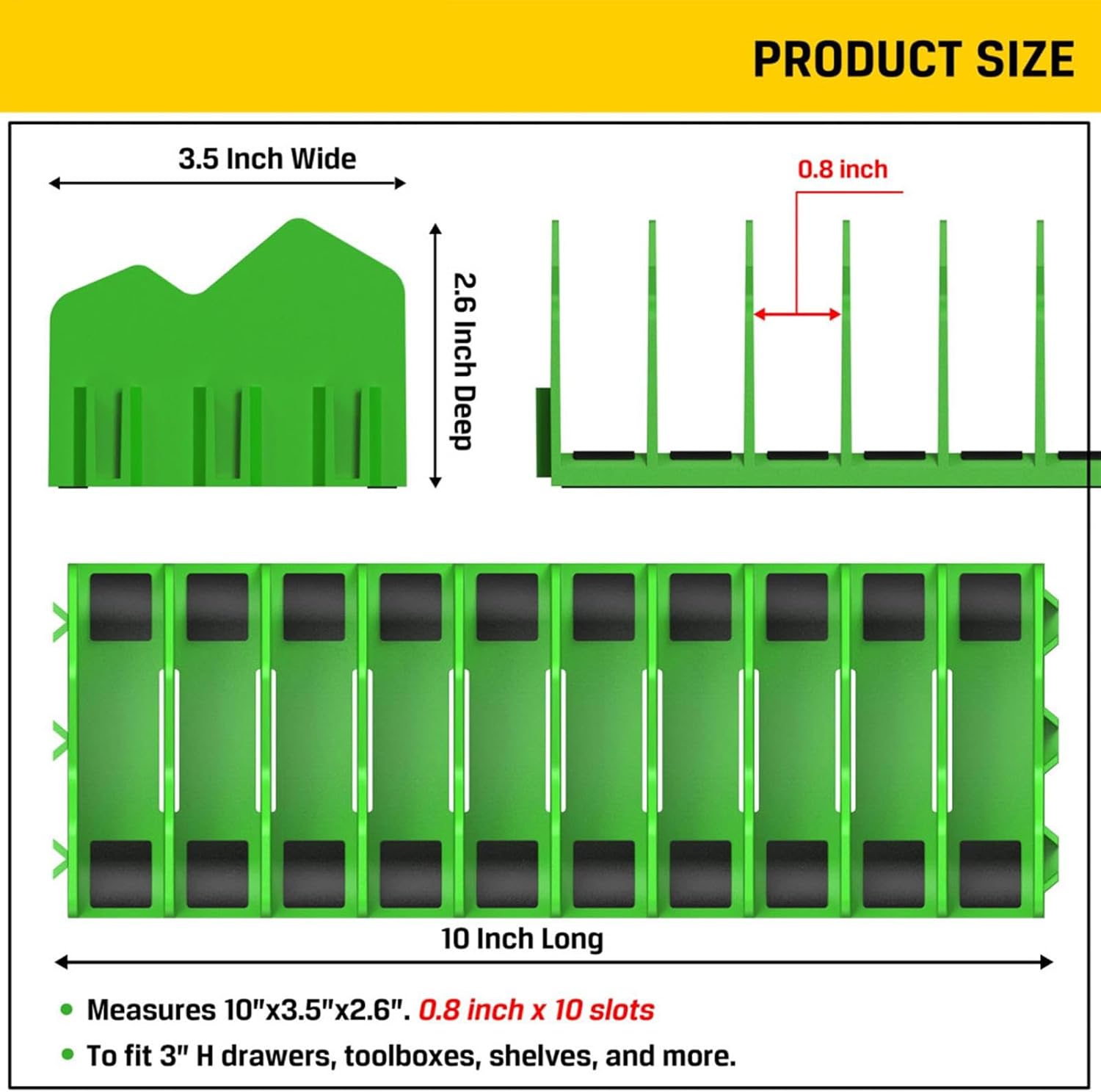  Support De Pince Pour Tiroir à Outils, 10 Pinces à Outils, Base En Caoutchouc Antidérapant, Rangement Robuste Pour Boîte à Outils, Intérieur, Garage, Outils, Jaune, Bleu, Vert 25,4 Cm