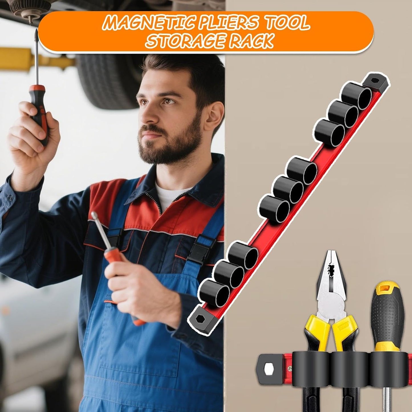  XIAOXIAOYU Organisateur De Tournevis Magnétique | Porte-outils Pour Clés | Support De Rangement Pour Pinces, Clés, Tournevis, Rail De Rangement à 9 Trous Pour Outils à Main