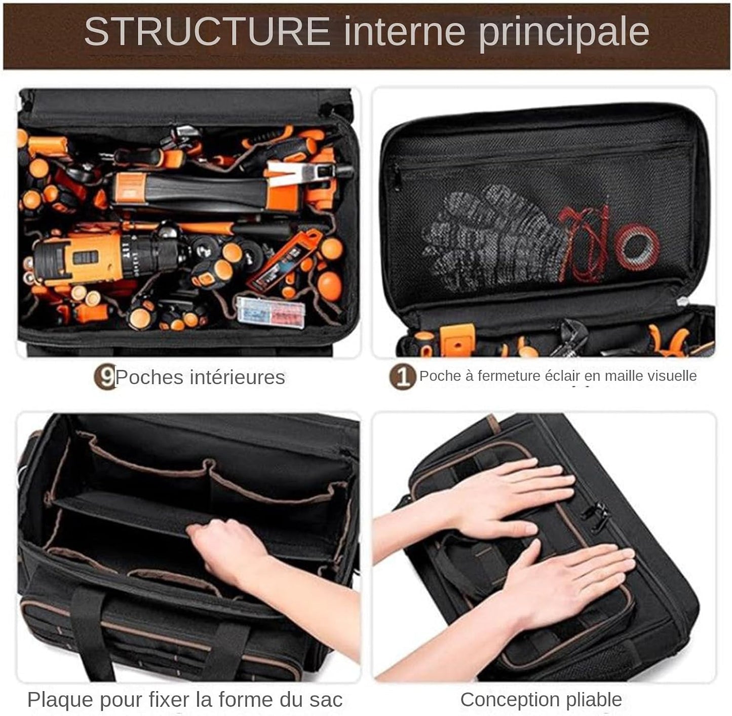  Sac à Outils D'Électricien | Grande Capacité Avec Poche Boîte, Ceinture Et Poignée Rembourrée - Sacoche Portable De Rangement Pour Outils | Pour Électricien Mécanicien Menuisier Construction Père Trav