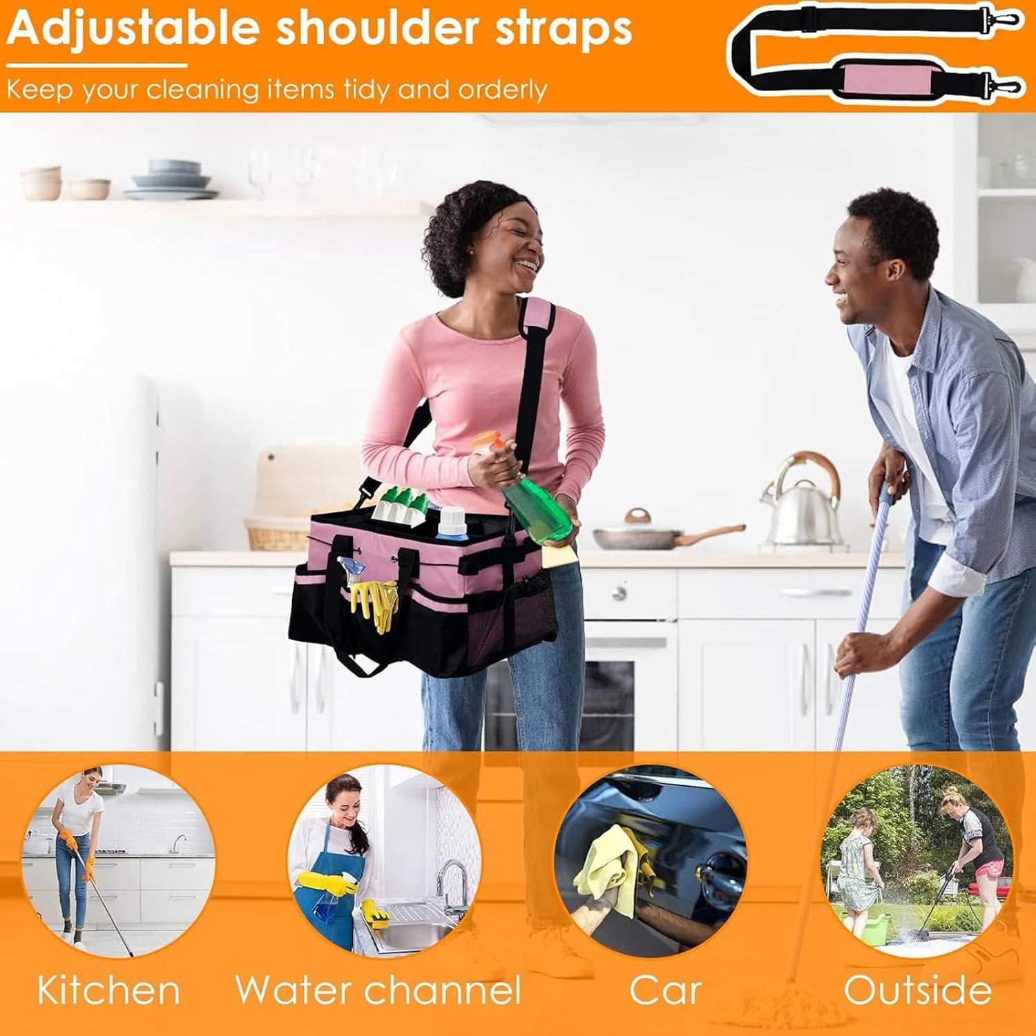  Housekeepers Sacs De Nettoyage, Organisateur De Nettoyage Avec Poignée, 40 X 25 X 24 Cm, Rangement Multi-poches, Construction En Tissu Durable Pour Cuisine, Dortoir, Salle De Bain, Camping, Voiture