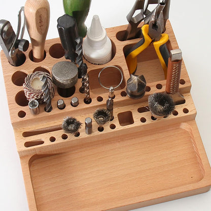  Porte-outils Robuste En Bois De Hêtre - Plusieurs Compartiments Pour Studio à Domicile Ou Espaces De Travail Professionnels - Solution De Rangement D'outils Artisanaux