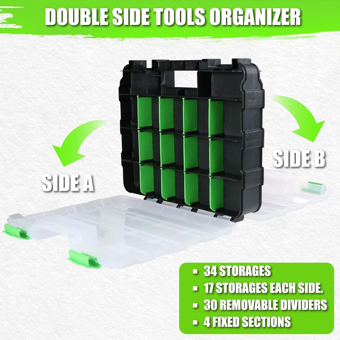 GENERIC Boîte De Rangement Pour Outils – Double Face 34 Compartiments Transparents Pour Petites Pièces, Vis, Clous, Boulons, écrous Avec Design Empilable Pour Forets, Douilles, Perles, Bijoux Atelier
