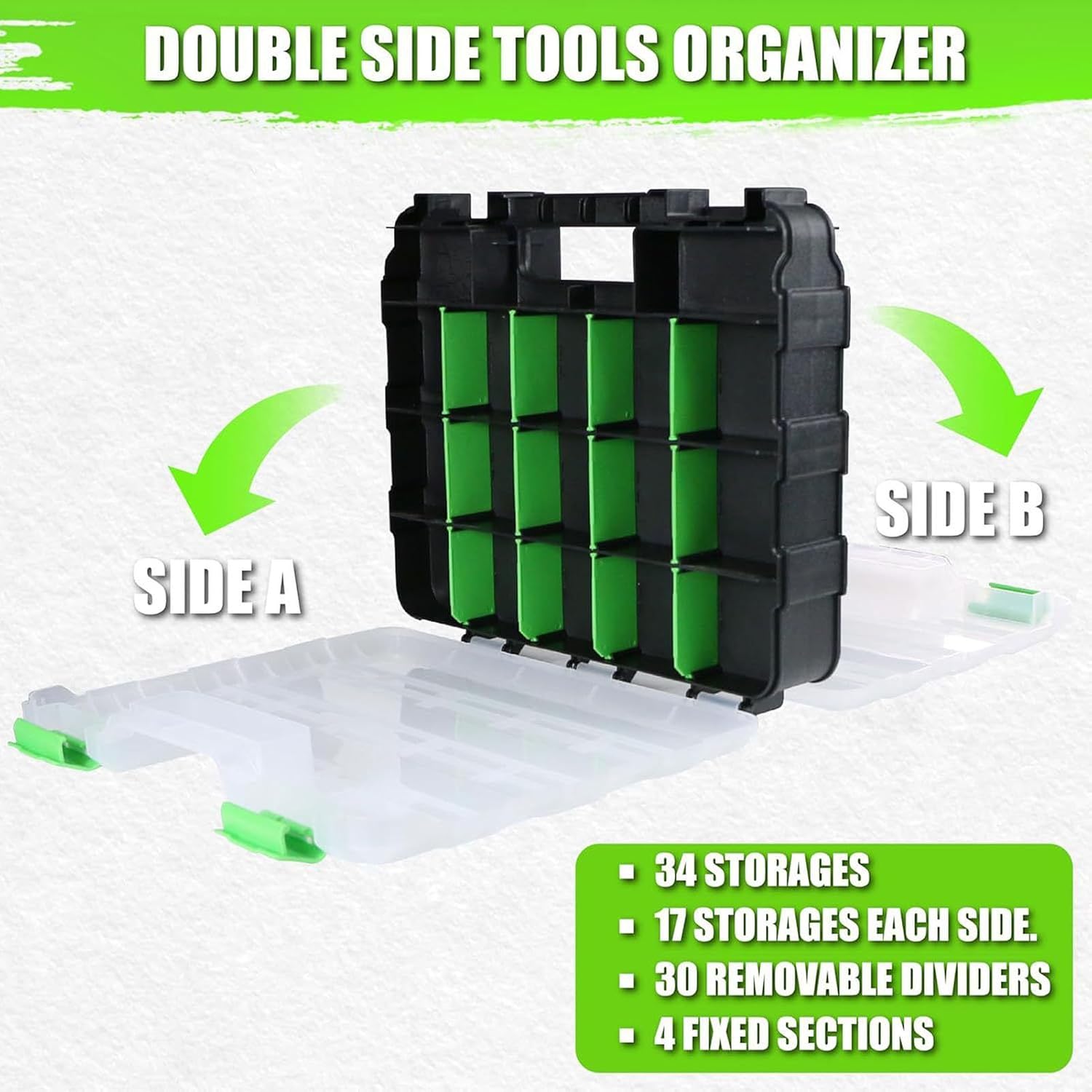 GENERIC Boîte De Rangement Pour Outils – Double Face 34 Compartiments Transparents Pour Petites Pièces, Vis, Clous, Boulons, écrous Avec Design Empilable Pour Forets, Douilles, Perles, Bijoux Atelier