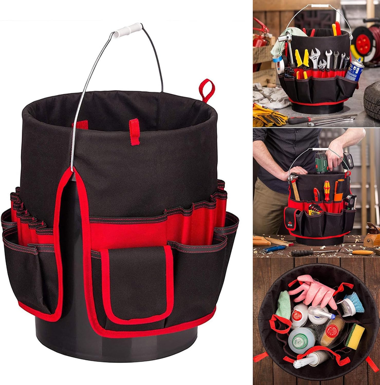  Porte-outils Multifonction Avec Poches Spacieuses Pour Outils à Main Et Atelier En Plein Air En Forme De Seau