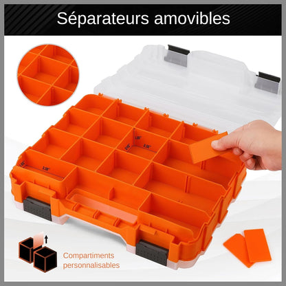  Boîte à Outils - Portable Double Face 34 Compartiments,Coffret De Stockage Pour Mèches Boulons Écrous Avec Couvercle | Pour Garage, Atelier Maison, Quincaillerie, Clous, Écrous, Mèches, Douilles Et Él