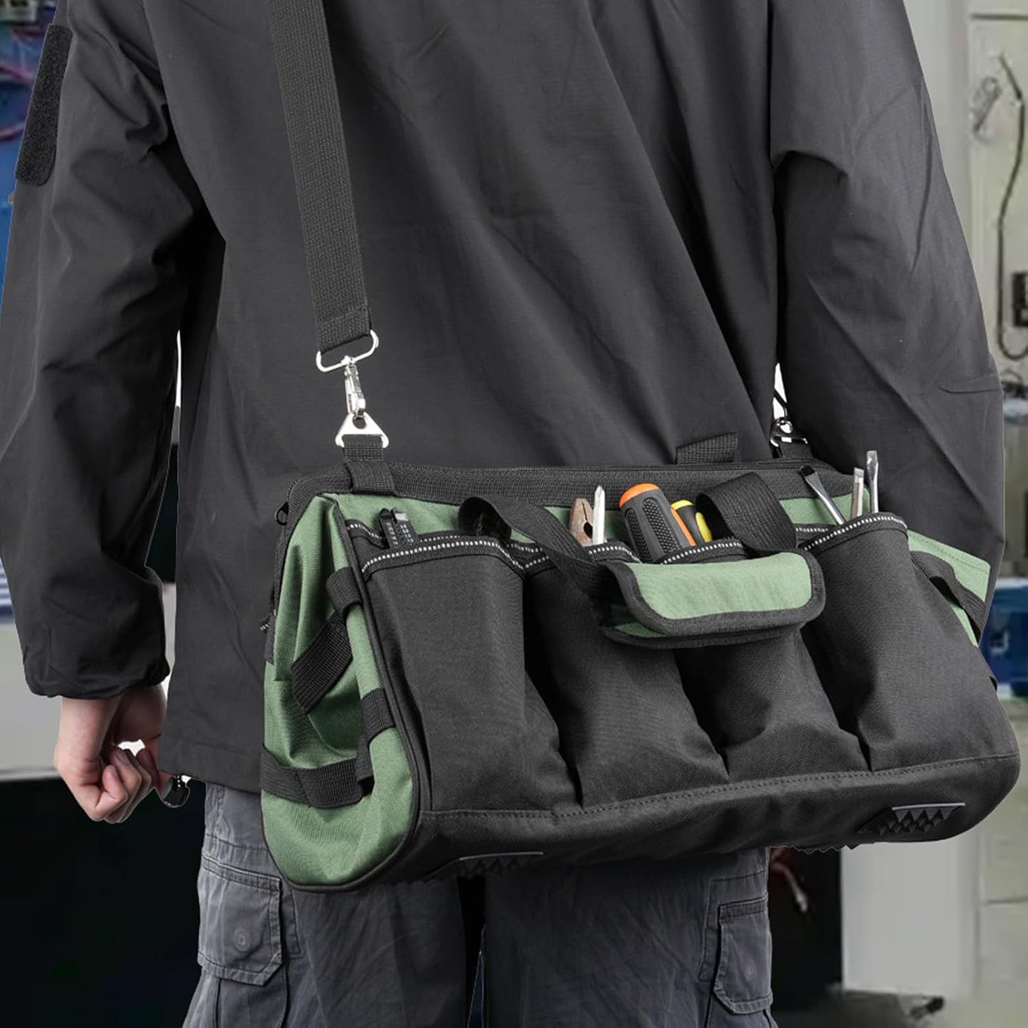 GENERIC Sac à Outils | Sac Fourre-tout Robuste à 16 Poches – Sacs à Outils D'électricien à Large Ouverture – Pour Homme, Mécanicien, électricien, Charpentier, Garage, Voyage, Réparation, Tournevis, Clés