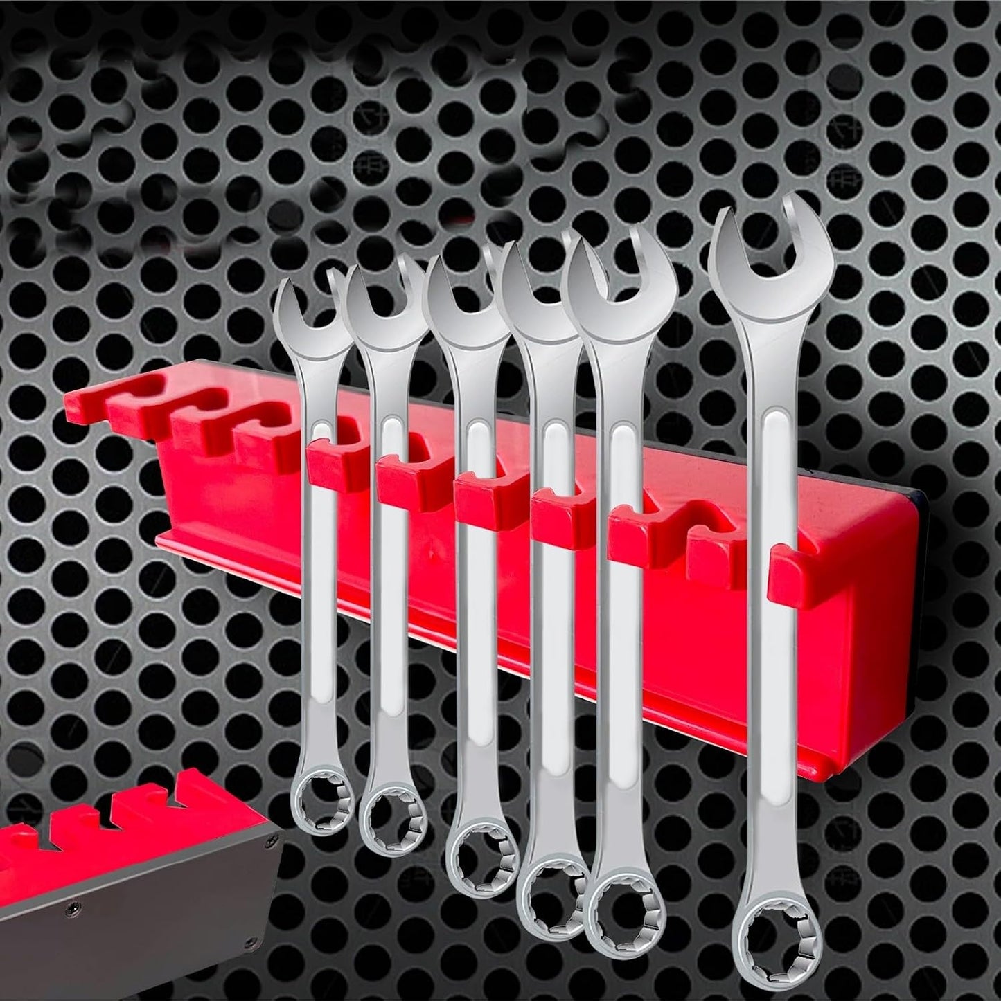  Support De Clé Magnétique Avec Ventouse Puissante Pour 10 à 13 Emplacements, Organiseur D'outils à Main, Rouge Et Noir, Matériau ABS Pour Garage, Atelier, Support Mural Portable Pour Outils à Main