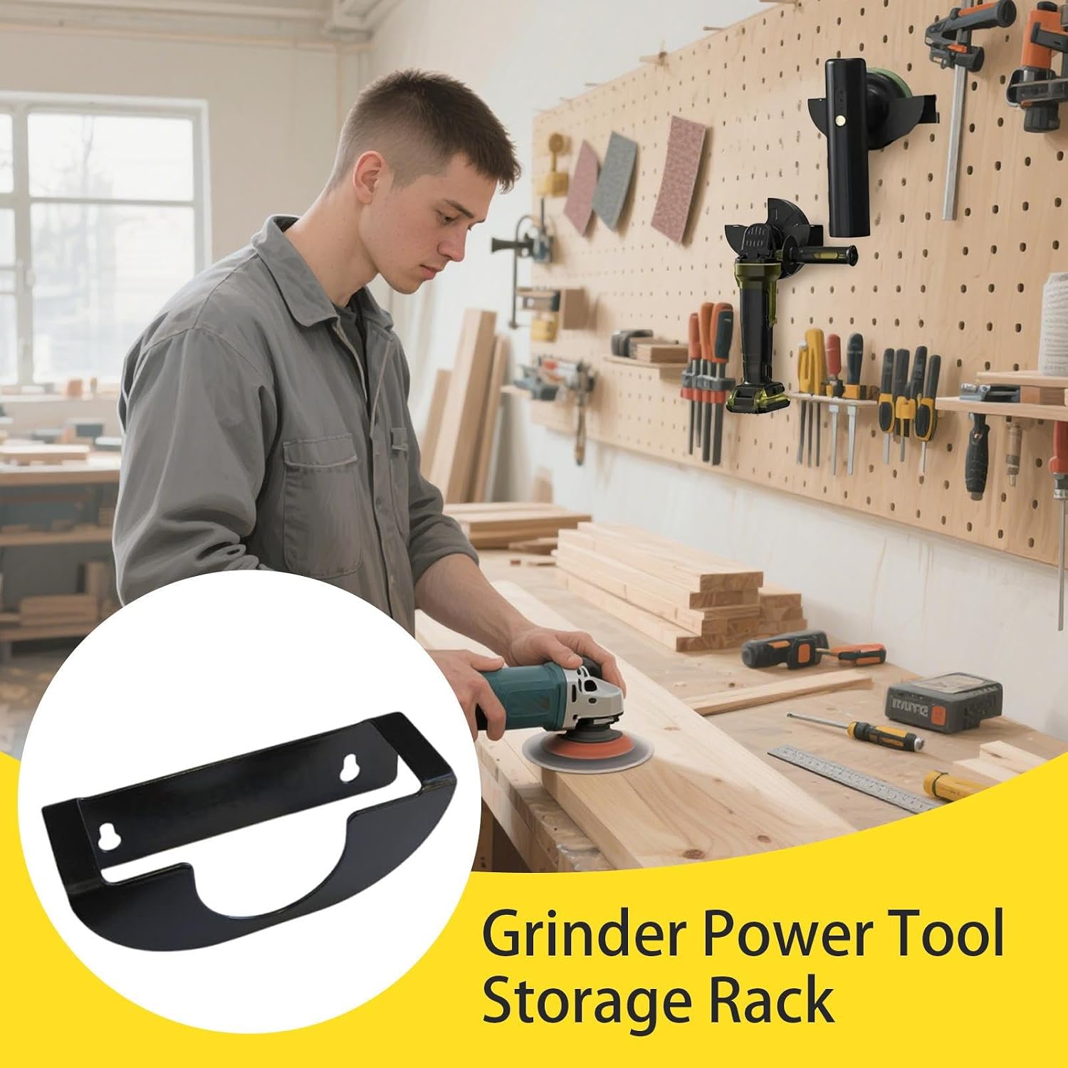  Power Tool Organizer, Wall-Mounted Grinder Tool Holder, Heavy-Duty Rack, Multifunctional Storage Solution, Good For Garage, Workshop, Angle Grinder, 6.29x1.96x1.96 Inches
