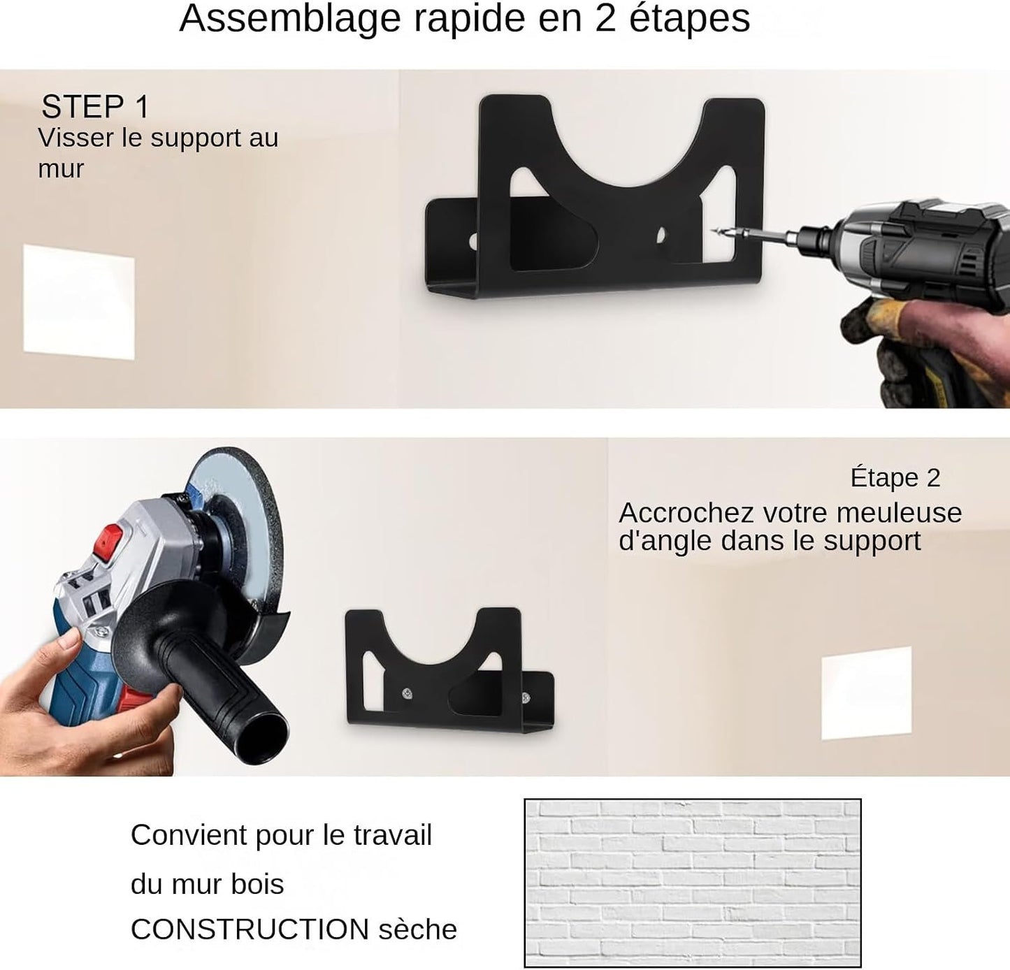  Générique Support Pour La Meuleuse D'Angle - Porte-Outil Murale Pour Meuleuse D'Angle Et Outillage Électrique | Organisateur En Fer Robustes Pour Outils Électriques Atelier Bricolage