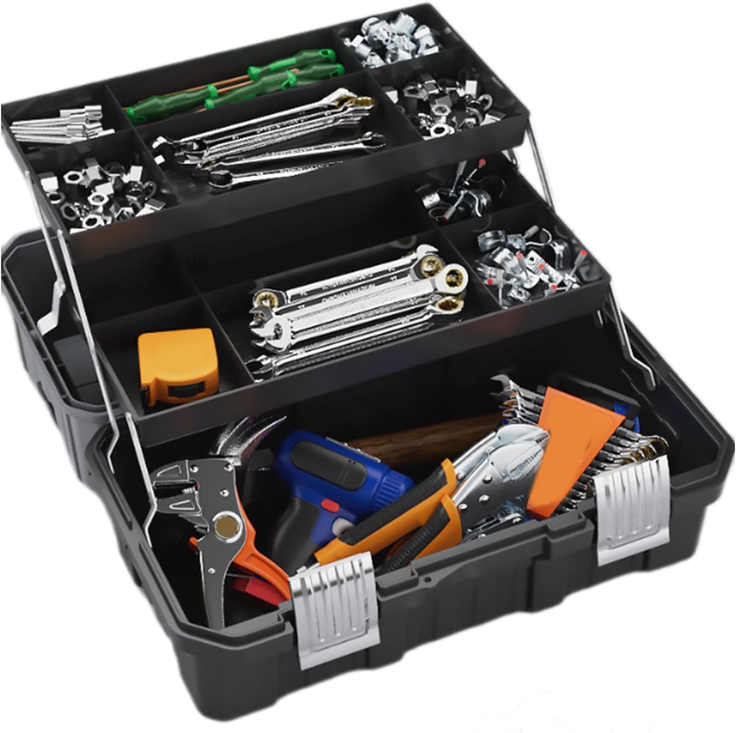  Mallette De Rangement D'outils En Acier Inoxydable Avec Plusieurs Compartiments Pour Automobile - Boîte à Outils Résistante Aux Chocs