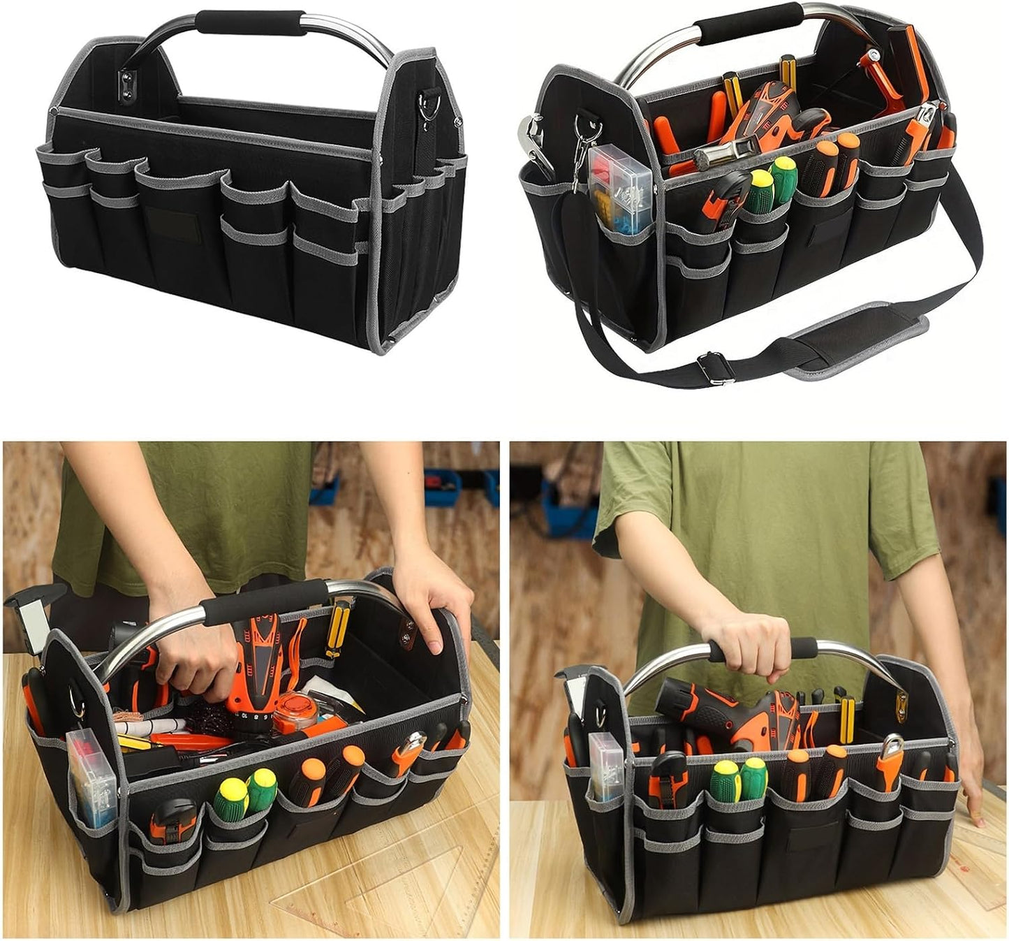  Sacs À Outils À Bouche Large De 16 Pouces Organisateurs Étanche De Capacité Pour Hommes Électricien Charpentier Mécanique Étanche