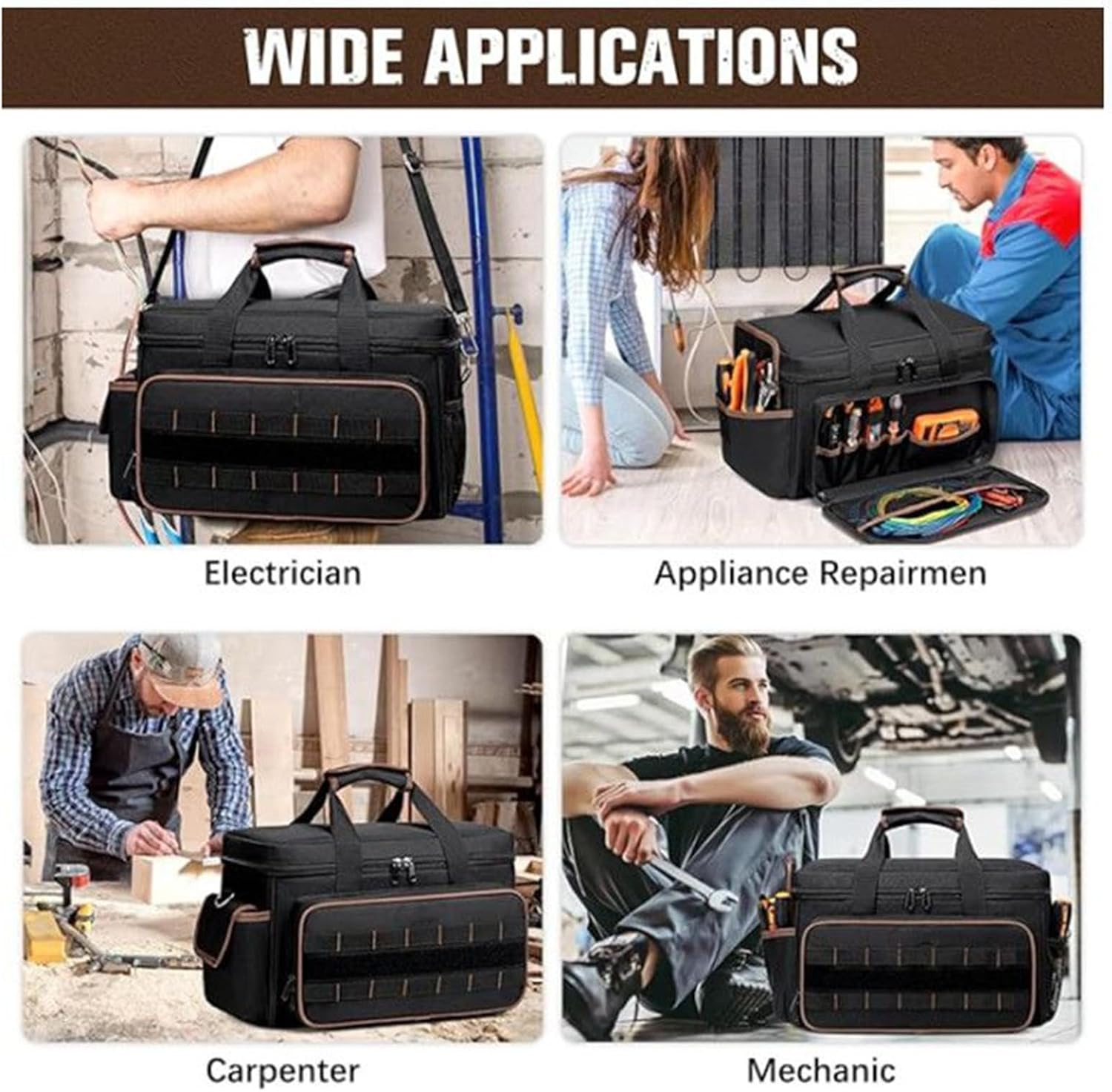 GENERIC Sac à Outils – Ceinture D'organisation De Grande Capacité | Sac à Outils Portable | Pour électricien, Mécanicien, Charpentier, Construction, Voyage, Jardin
