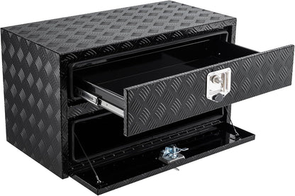  Boîte à Outils Sous Le Corps En Aluminium Avec Tiroir, Rangement Verrouillable à Double Couche, étanche Et Robuste, Pour Pickup, Camping-car Et Remorque (61 X 46 X 51 Cm), Noir