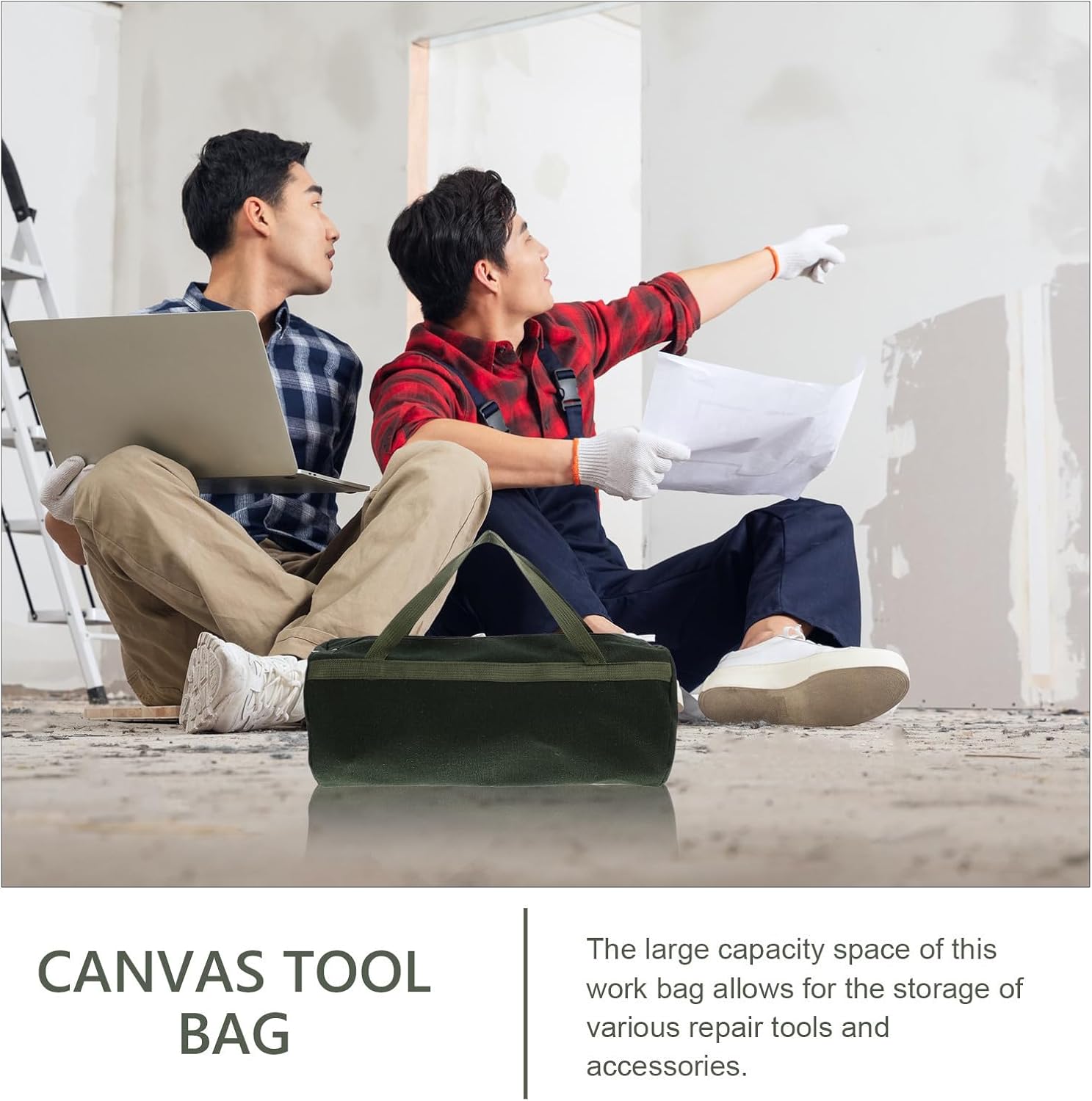 Healvian Pochette à Outils Grosse Capacité En Toile Canvas Design Multifonctionnel Pour Rangement Et Transport Facile Des Outils De Réparation à Domicile