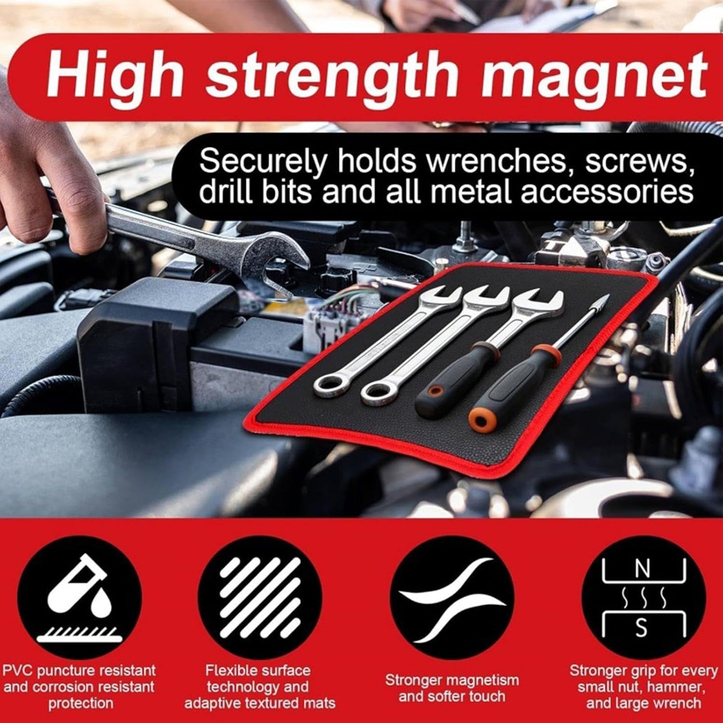  Coussinets Magnétiques Pour Outils – Tapis De Rangement Antidérapant Pour Pièces D'outils | Pour Atelier, Réparation Automobile, Voiture, Garage, Maison, Tournevis, Clés, Boulons