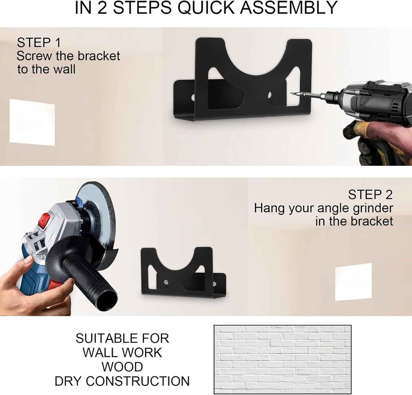 GENERIC Support Mural Pour Meuleuse, Support Pour Ponceuse électrique, Cadre Interactif En Fer Robuste, Design Sécurisé, Pour Atelier, Garage, Solution De Rangement Pour Perceuse électrique 13 X 8 X 5 Cm
