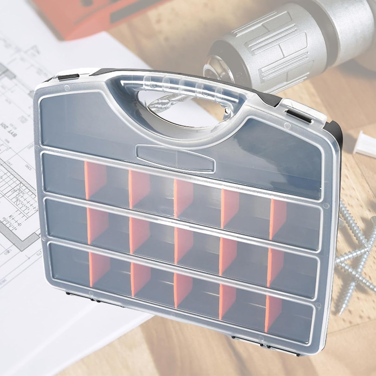  Boîte De Rangement Pour Outils De Garage Avec Compartiment, Séparateurs De Boulons