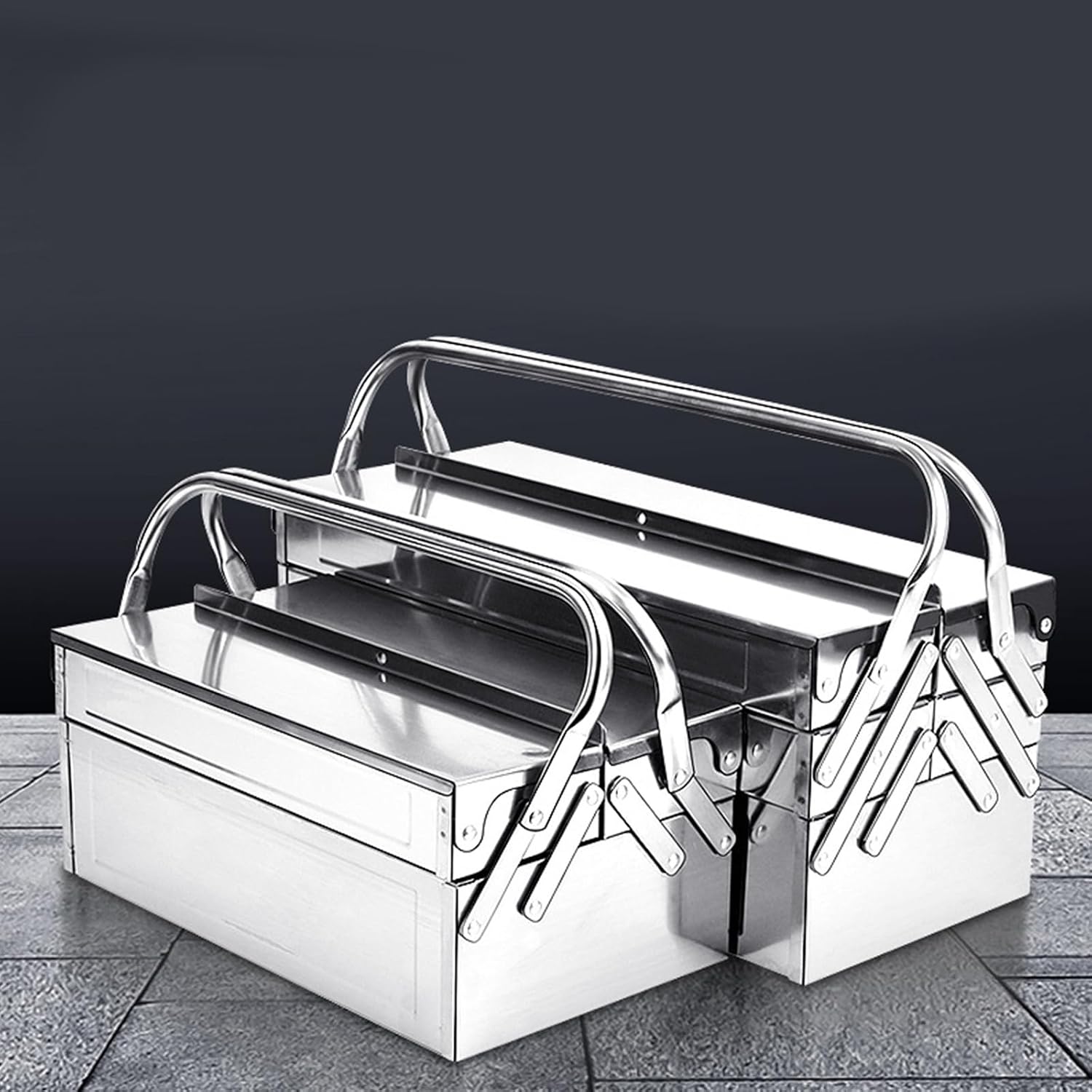  Boîtes À Outils Pliage En Acier Inoxydable Boîte Des Organisateurs Avec Double/Trois Couches Pour Stockage D'outils Efficace Une Portabilité Facile